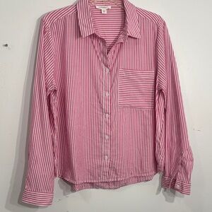 beachlunchlounge Pink and White Striped Button-Down Shirt
